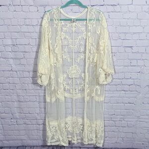 Womens Sheer Lace Long Sleeve Kimono Cream Sz XXL NWT Whimsigoth Bohemian Fairy